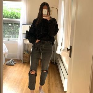 Abercrombie Ultra High Rise Ankle Straight Black Jeans with Rips size 27